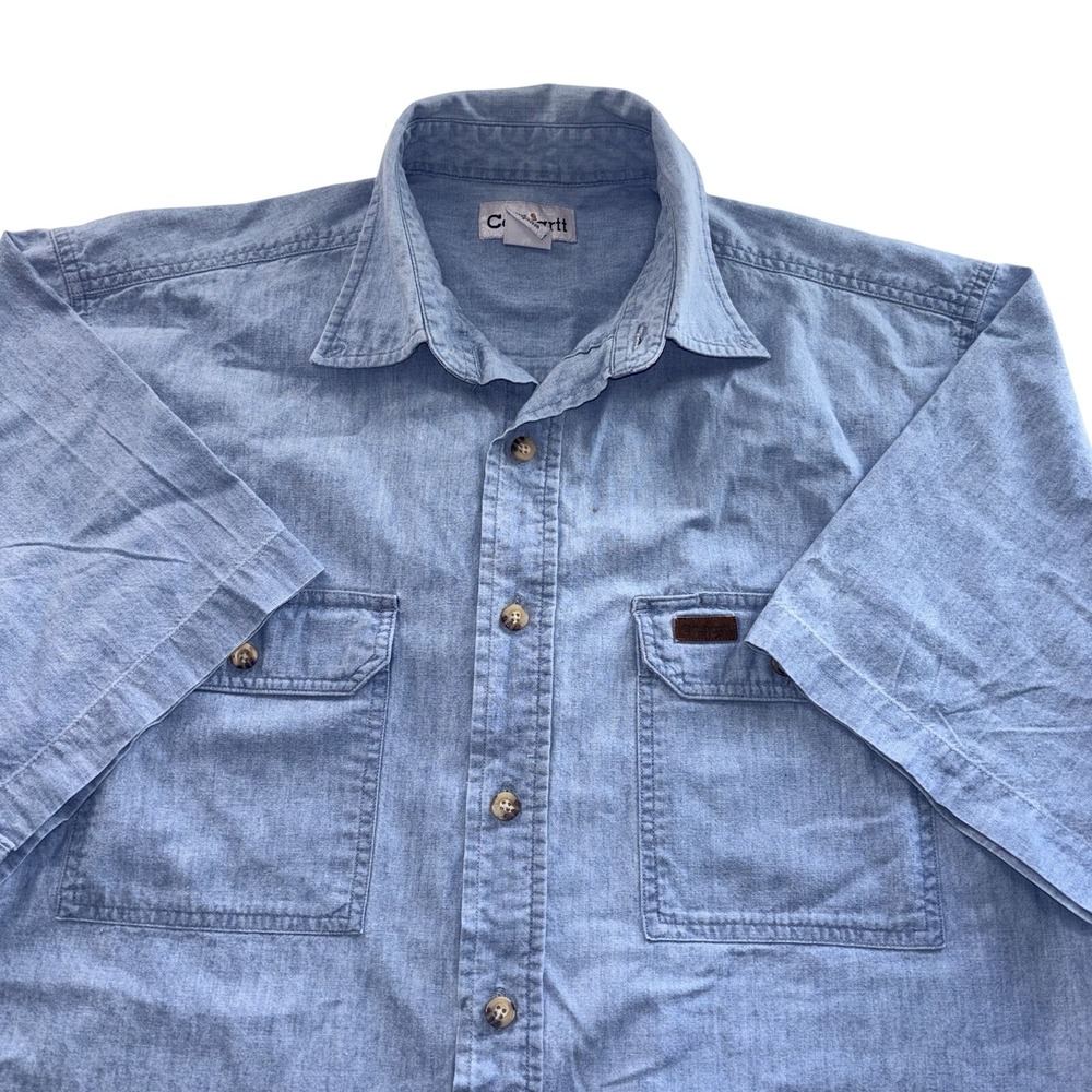 Vintage Carhartt Mens Medium Blue Button Up Workwear Gorpcore Shirt